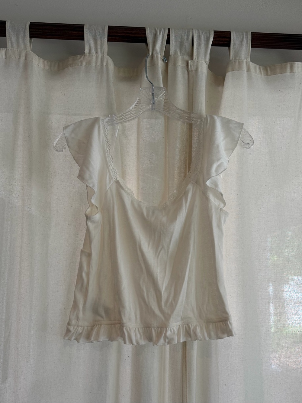 UO Kimchi Blue Posie Pointelle Knit Lace-Trim Ruffle Top in Ivory - Picture 7 of 9